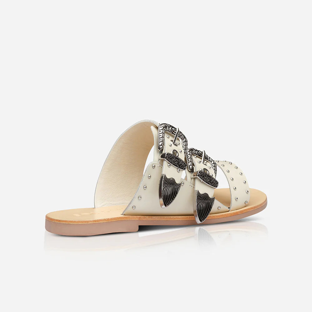 ONE LEFT- Eastwood Stud Slide in off white/silver by Sol Sana