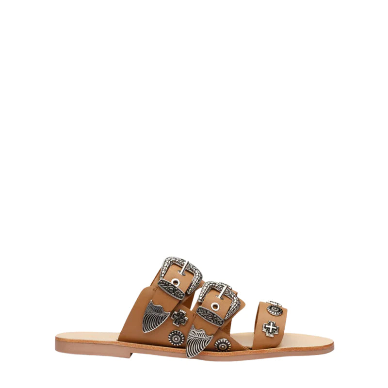 ONE PAIR LEFT- Eastwood Slide in Tan/Silver by Sol Sana