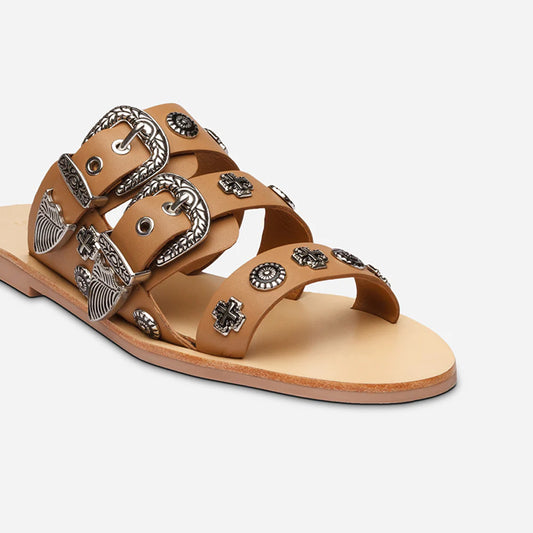 ONE PAIR LEFT- Eastwood Slide in Tan/Silver by Sol Sana