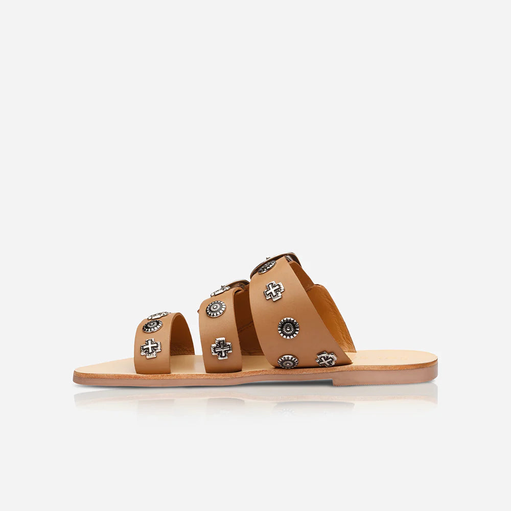 ONE PAIR LEFT- Eastwood Slide in Tan/Silver by Sol Sana