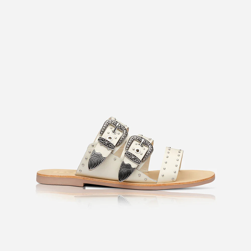 ONE LEFT- Eastwood Stud Slide in off white/silver by Sol Sana