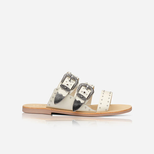 ONE LEFT- Eastwood Stud Slide in off white/silver by Sol Sana