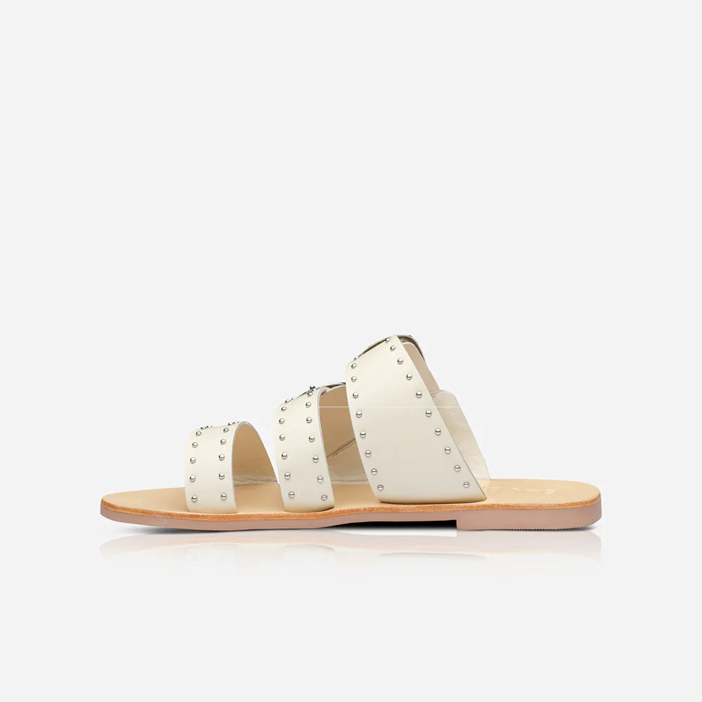 ONE LEFT- Eastwood Stud Slide in off white/silver by Sol Sana