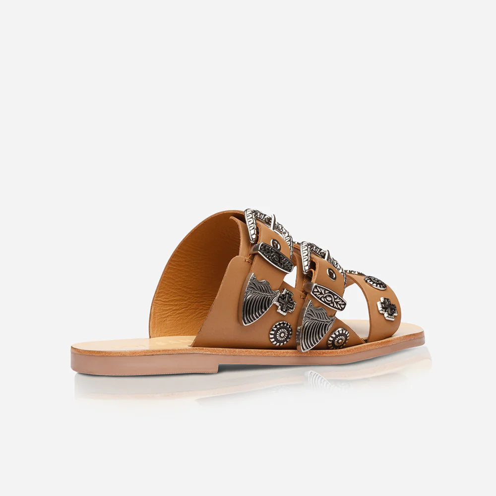 ONE PAIR LEFT- Eastwood Slide in Tan/Silver by Sol Sana