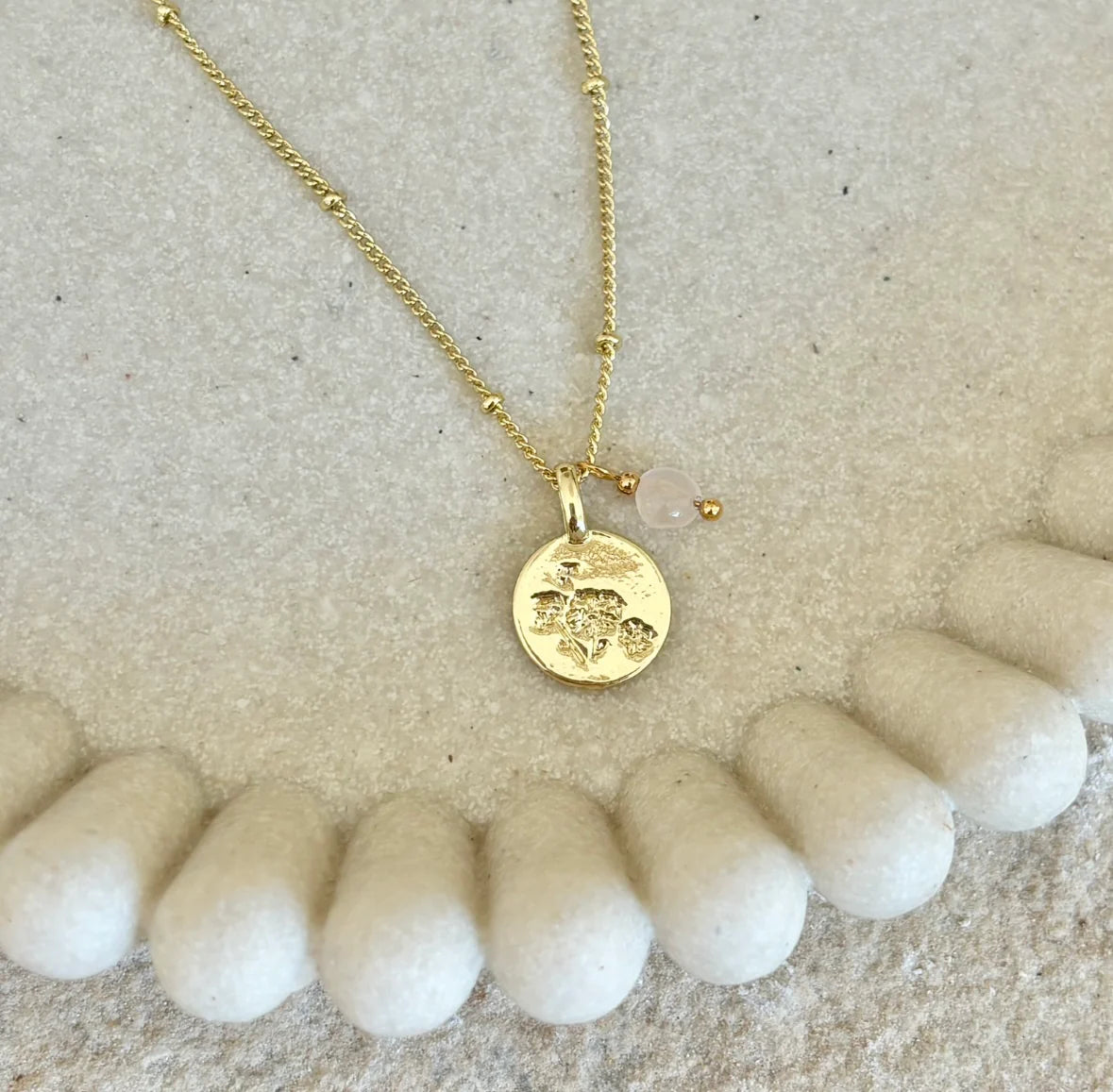 ONE LEFT Wildflower necklace- Rose Quartz