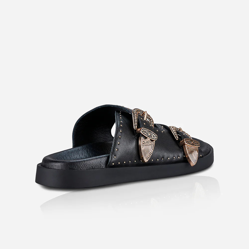 Eastwood Stud Footbed in Black/Gold by Sol Sana