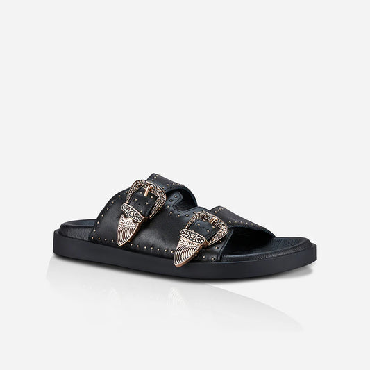 Eastwood Stud Footbed in Black/Gold by Sol Sana