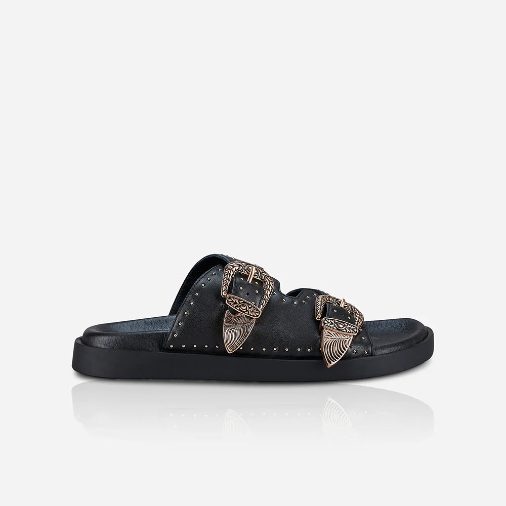 Eastwood Stud Footbed in Black/Gold by Sol Sana