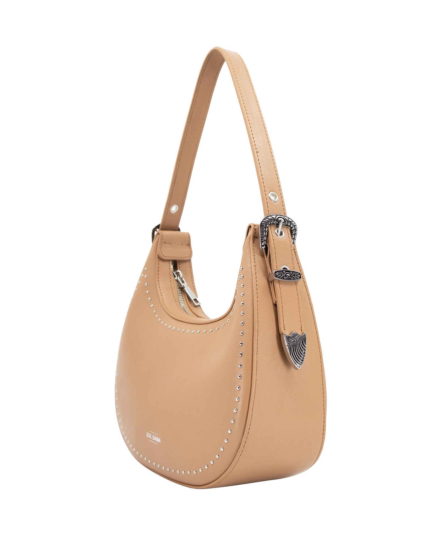 ONE LEFT- Crescent Bag in Tan/Silver