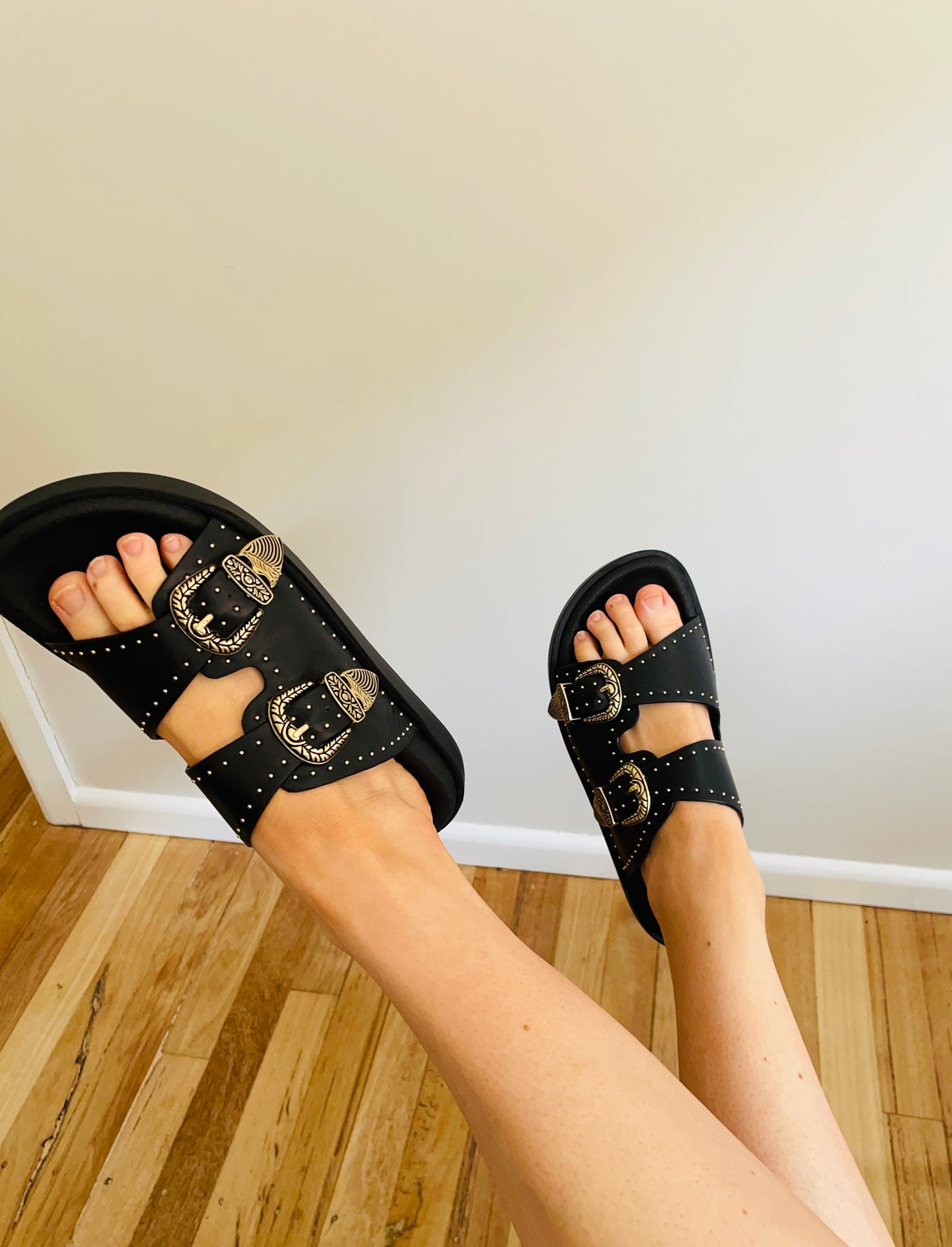 Eastwood Stud Footbed in Black/Gold by Sol Sana