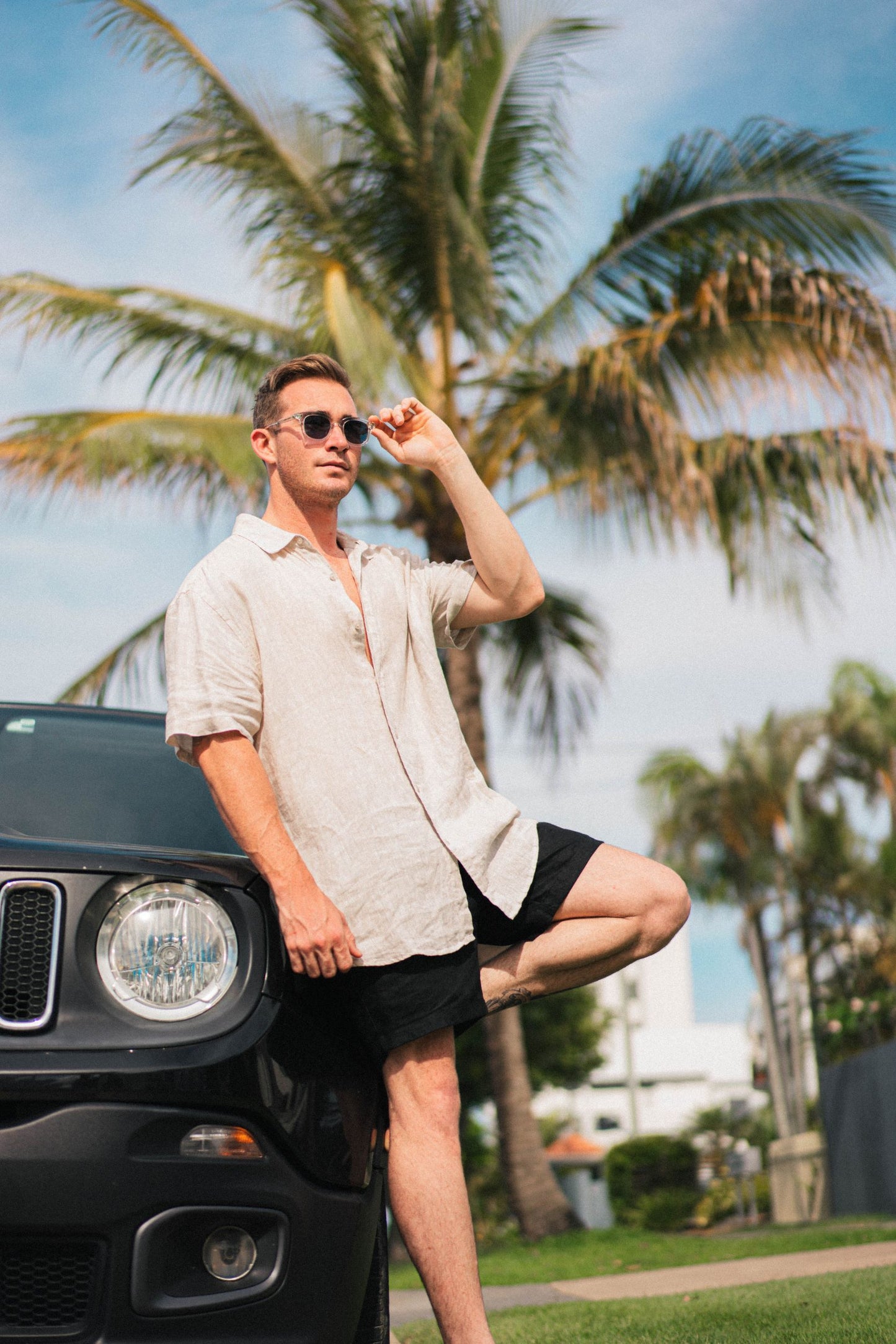 One left- Natural Short Sleeve 100% Linen Shirt