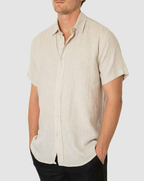 One left- Natural Short Sleeve 100% Linen Shirt