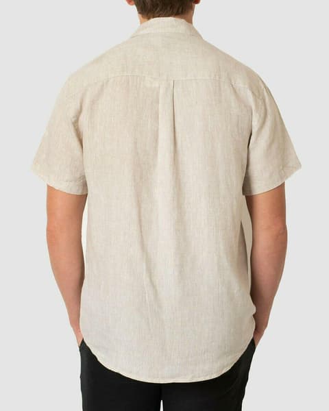 One left- Natural Short Sleeve 100% Linen Shirt