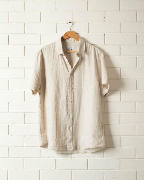 One left- Natural Short Sleeve 100% Linen Shirt