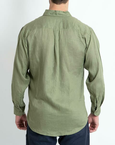 One left- Olive Long Sleeve 100% Linen Shirt