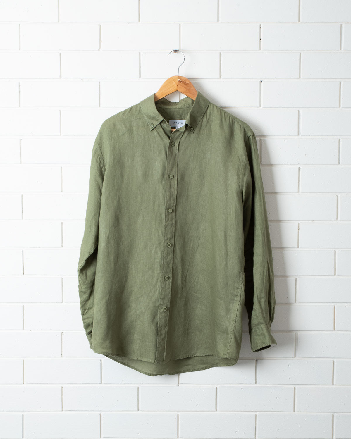 One left- Olive Long Sleeve 100% Linen Shirt