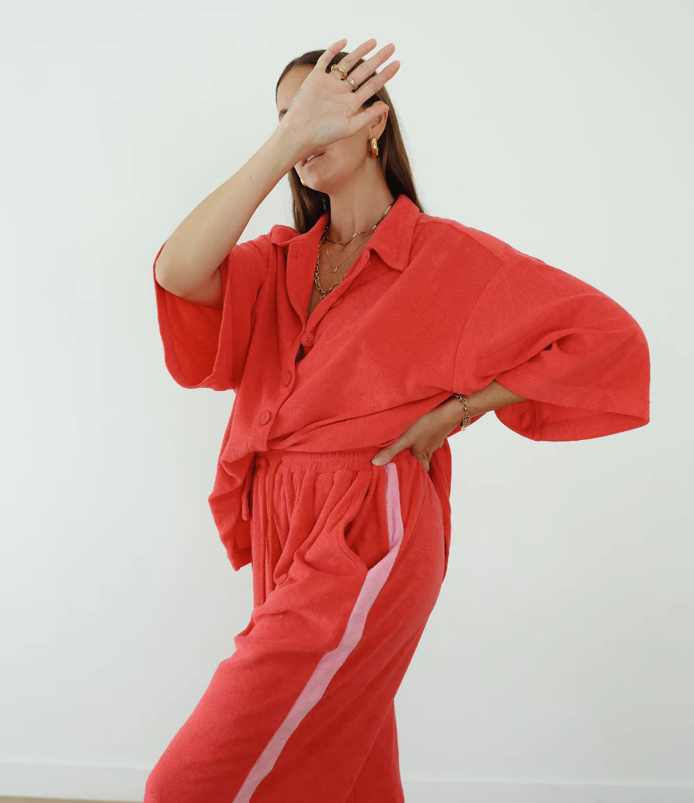 Lucky  Day Terry Pant- Red