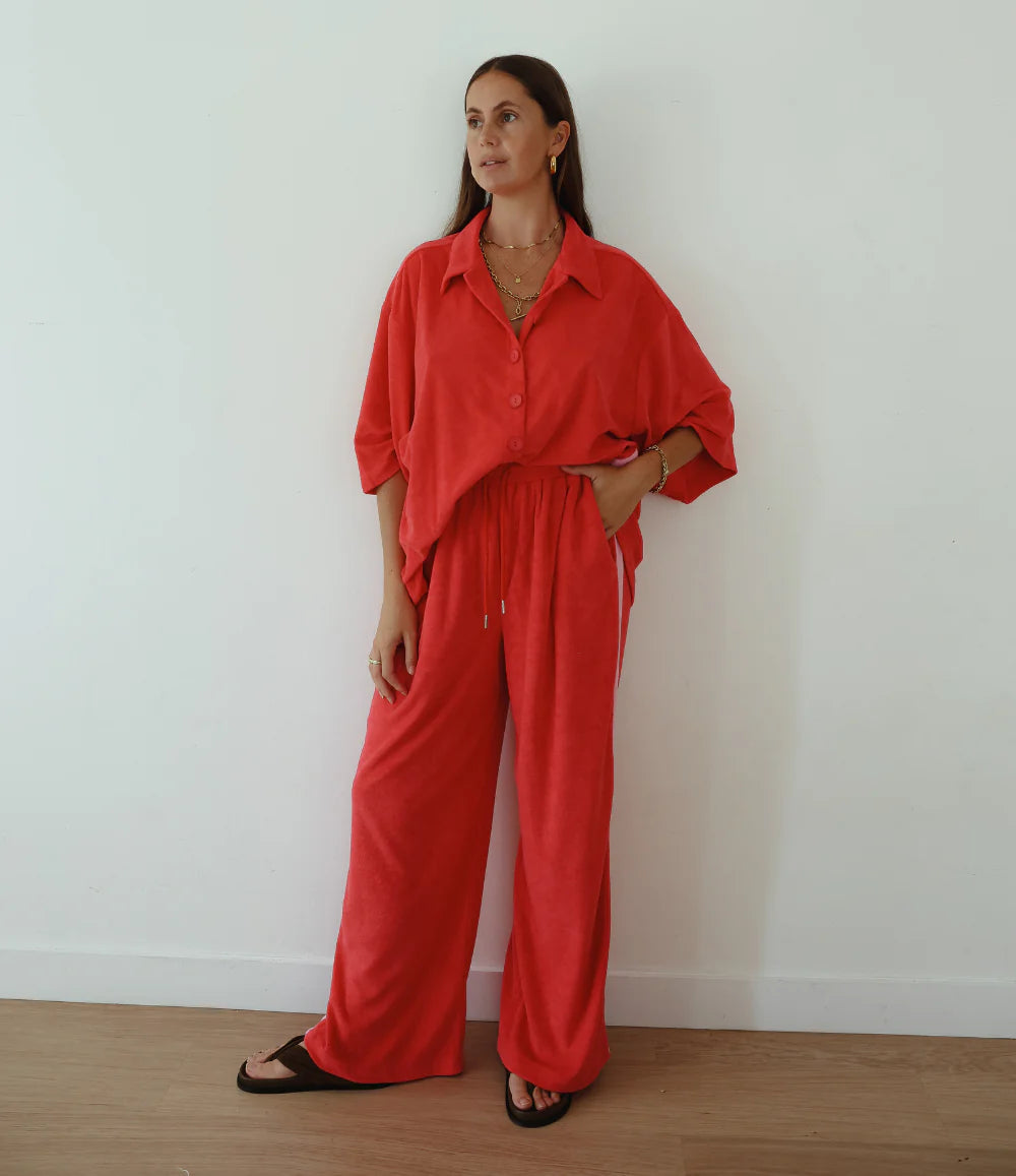 Lucky  Day Terry Pant- Red