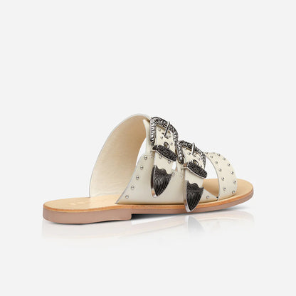 Eastwood Stud Slide in off white/silver by Sol Sana