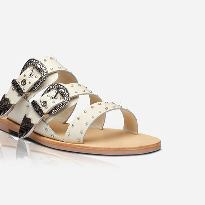 Eastwood Stud Slide in off white/silver by Sol Sana