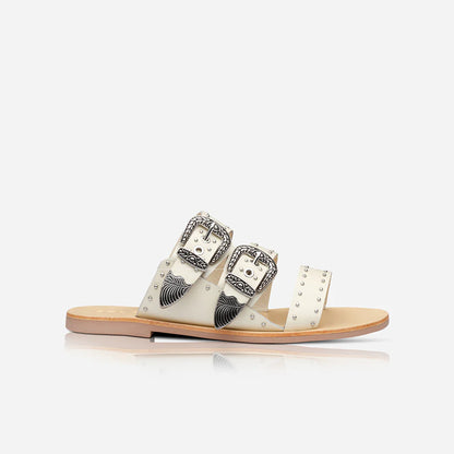 Eastwood Stud Slide in off white/silver by Sol Sana
