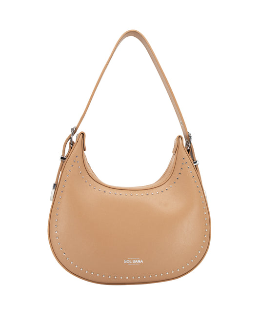 ONE LEFT- Crescent Bag in Tan/Silver