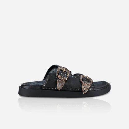 Eastwood Stud Footbed in Black/Gold by Sol Sana