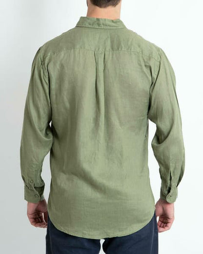 One left- Olive Long Sleeve 100% Linen Shirt